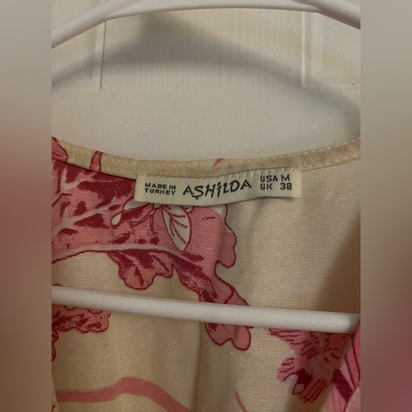 Pink midi dress with floral + birds pattern - Picture 4 of 8